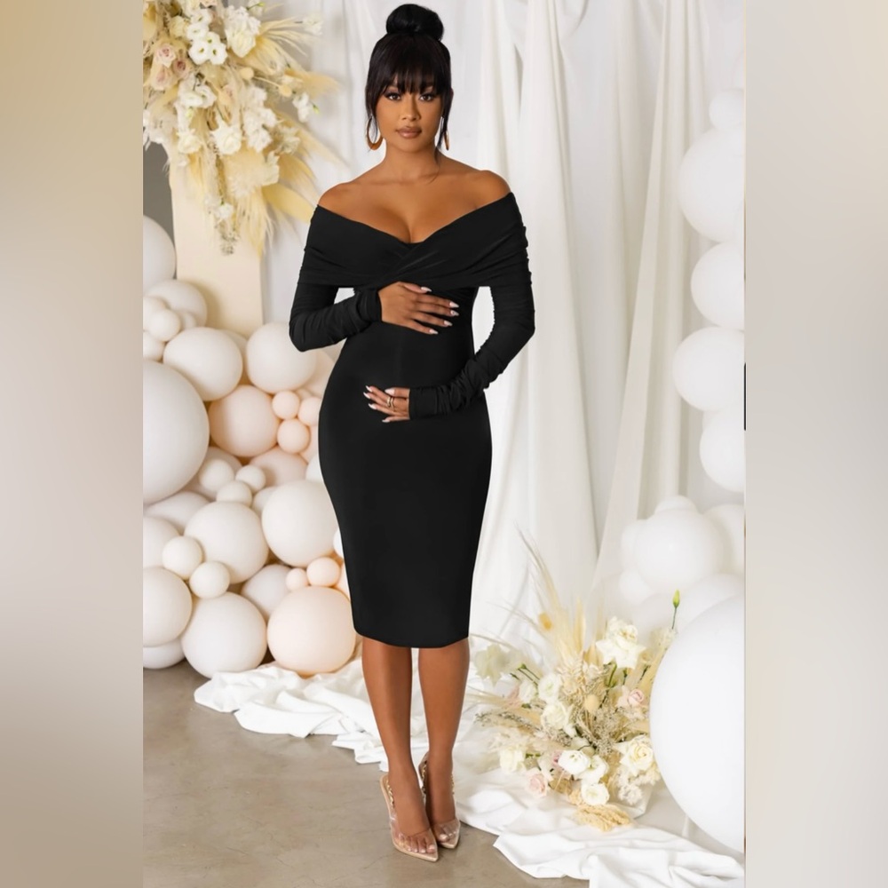 Black Maternity Twist Front Midi Dress Club L London